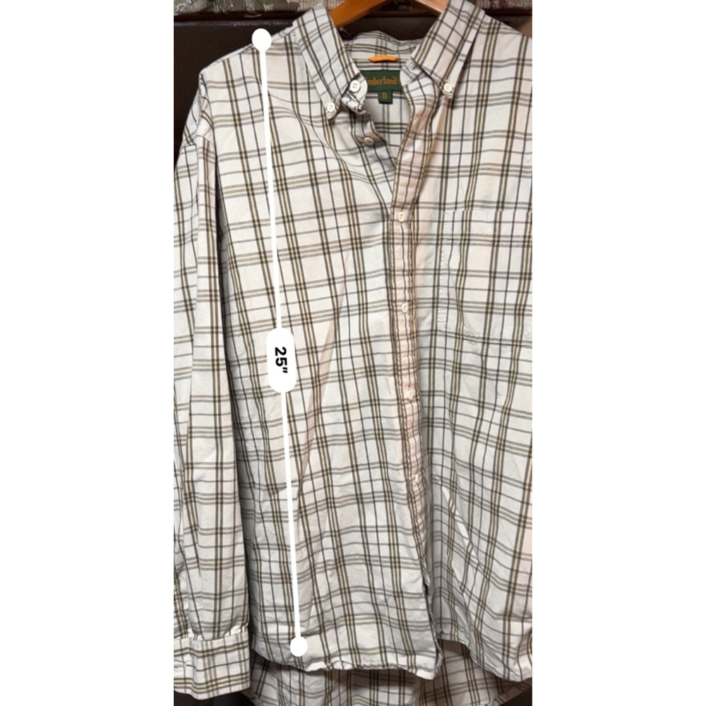 Timberland Mens Plaid Button Up Shirt White Brown Extra Large - Picture 4 of 7